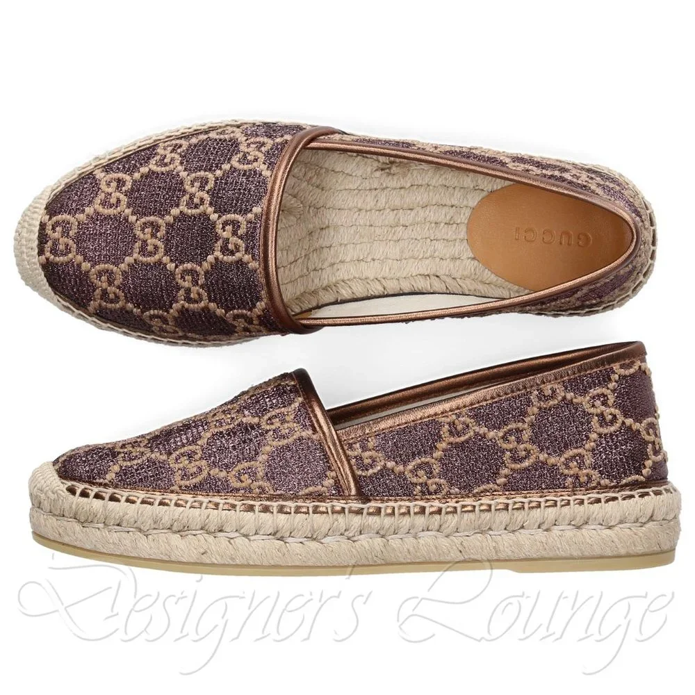 ⚡️SOLD! NEW GUCCI Heritage GG Monogram Brown Metallic Espadrilles Size EU 38 - Picture 4 of 12